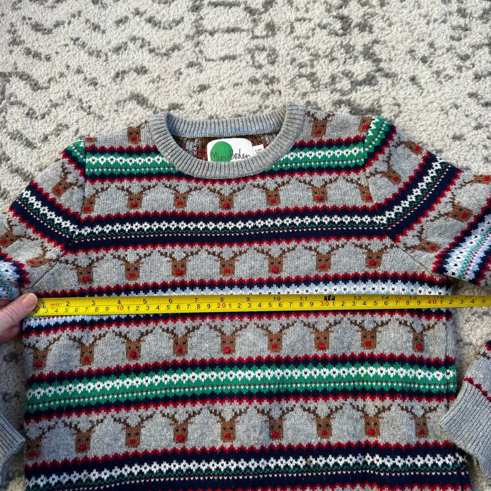 Mini Boden WOOL Blend Christmas Reindeer Sweater Fair Isle Knit Sz 9-10Y - Picture 8 of 9
